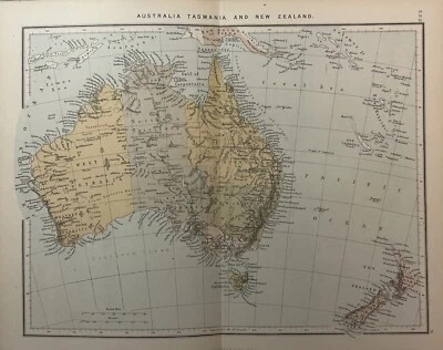 Mapa antigo original da Austrália e Nova Zelândia de 1889 - Imagem 1 de 3