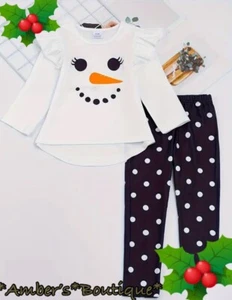 3-4 Y NEW *Boutique* Girls Christmas Pants Outfits Set SNOWMAN Flutter Sleeve - Picture 1 of 3