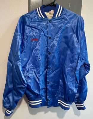 VINTAGE BLUE SATIN WINDBREAKER JACKET SMITTY LARGE WEARGUARD - Image 1 of 4