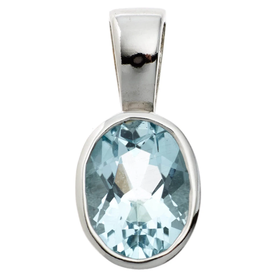 Pendente Con Topazio Blu Topazio 925 Argento Sterling Ovale Gioiello Per Donne - Immagine 1 di 1