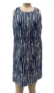 Milly Sleeveless Textured Zebra Jacquard Shift Mini Dress Back Zip Navy White 6 - Picture 1 of 12