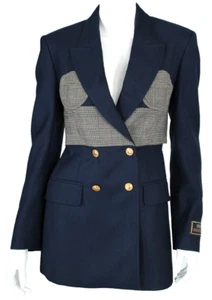 Chaqueta Blazer GUCCI $5,700 NUEVA CON ETIQUETAS 2022 Azul Tejido Efecto Corsé 38 - Imagen 1 de 13
