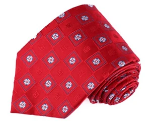 Meeting Street Red Necktie Geometric Square Pattern Tie All Silk 60"L 3.5"W - Picture 1 of 7
