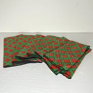 Vintage Plaid Christmas Holiday Cloth Napkins Set of 6 Crisp Folds ~ 15.5" - Picture 1 of 5