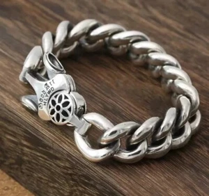 Brazalete de cadena de eslabones cubanos grandes de acero inoxidable pulido pesado para hombre 22 cm - Imagen 1 de 12
