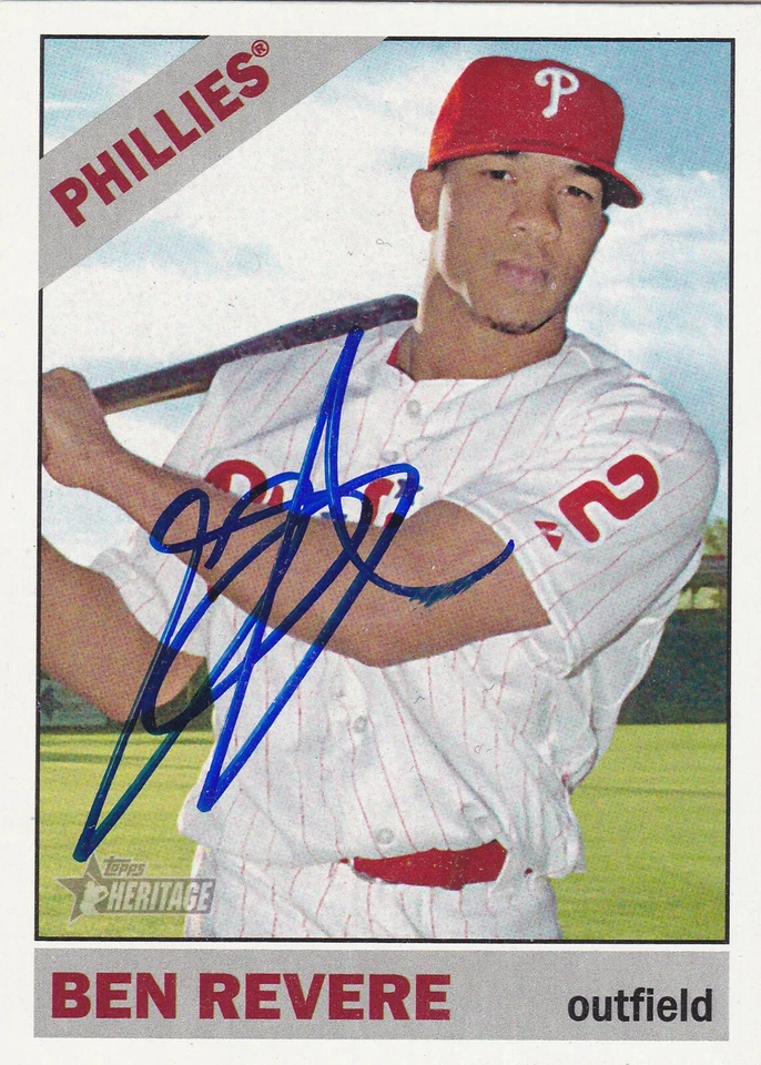 TARJETA FIRMADA POR BEN REVERE PHILADELPHIA PHILLIES ÁNGELES BLUE JAYS GEMELOS DE MINNESOTA Foto 1 de 1