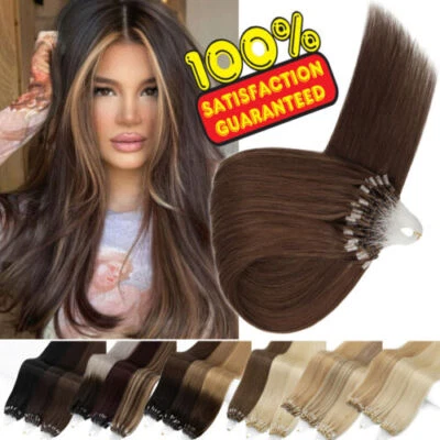 300PCS Micro Ring Loop Tip Remy Human Hair Extensions Straight Micro Beads Brown - Image 1 of 4