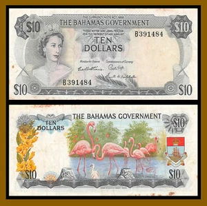 Bahamas 10 Dollars, L.1965 P-22b 3 Sig. Francis/ Higgs/ Butler QE II (VF) - Picture 1 of 1