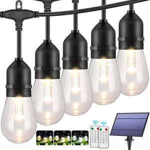 3-Color in 1 Solar String Lights Outdoor Waterproof Dimmable, 48Ft Remote LED Pa - Picture 1 of 9