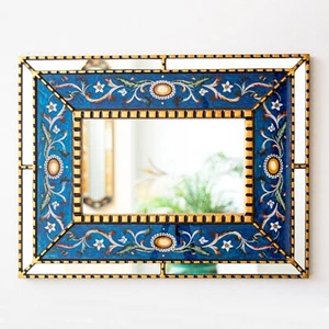 Antique gold frame rectangle entryway mirror bathroom | vintage style mirror wal - Picture 1 of 9