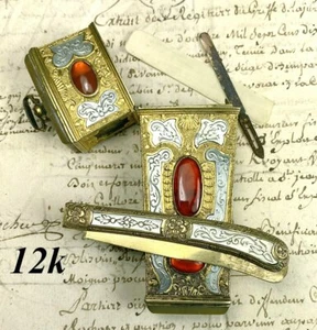 c.1700s Georgian Chatelaine Necessaire, Carnelian, 12k Gold & Mother of Pearl - Picture 1 of 12