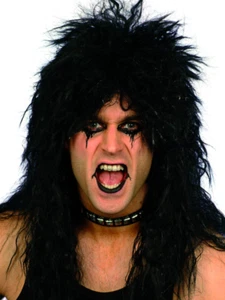 Kiss Black Rocker Wig Alice Cooper 80s Heavy Metal Simmons Fancy Dress - Picture 1 of 1