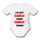 CARLO Babygrow Baby vest grow bodysuit I'M JUST DOING THINGS NAME