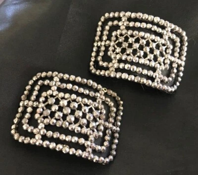 Антикварная пряжка для обуви стальной огранки (2) черная атласная подкладка 1930-е годы, пришита. Deco - Изображение 1 из 4