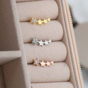 CZ Star Crawler Earrings in Sterling Silver, Four Star Earrings,Ear Climbers