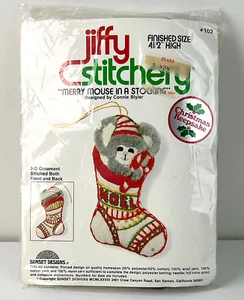 NEW NIP VTG 1978 Jiffy Stitchery Merry Mouse In A Stocking 3-D Ornament Kit - Picture 1 of 2