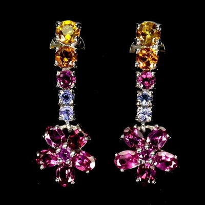 Pendientes de plata de ley 925 ovalados rodolita granate citrino piedras preciosas joyería Foto 1 de 4