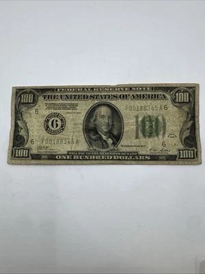 1928 $100 FRN FEDERAL RESERVE NOTE Bill, ATLANTA, GA - 6, Good - Image 1 of 4