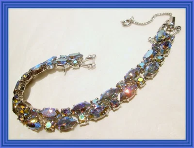 SHERMAN - DEEP LAVENDER AB - .25" WD TWO ROW MARQUISE CRYSTAL BRACELET NR - Image 1 of 4