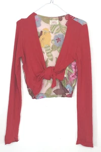 Avoca Anthology UK 10 Red Cashmere Floral Knitted Crop Jacket Cardigan Tie Front - Picture 1 of 10