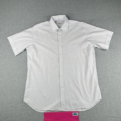 Camisa Ingram 16.5 Blanca Azul Rayas Informal Preppy Abotonada Manga Corta Para Hombre Foto 1 de 4