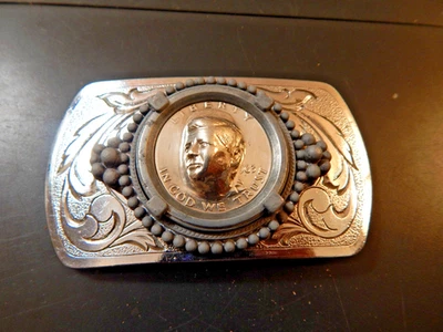 Hebilla de cinturón JFK Kennedy 1963 plateada alterada - muy inusual/rara Foto 1 de 4