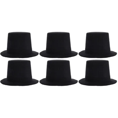  6 pcs Mini Black Tops Hats Miniature Formal Hats Doll Outfits Accessory for DIY - Image 1 of 4