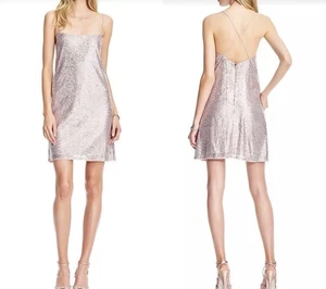 Adrianna Papell Stripe Sequin Mini Slip Dress Sz 2, Rose Gold Cocktail Party - Picture 1 of 12