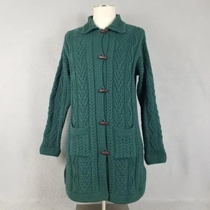 Arancrafts Sweater Womens Medium Green Merino Wool Cable Knit Cardigan Ireland - Picture 1 of 19
