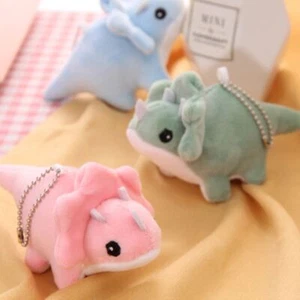 Cartoon Dinosaur Doll Pendant Plush Stuffed Triceratops Keyring Gift - Picture 1 of 17