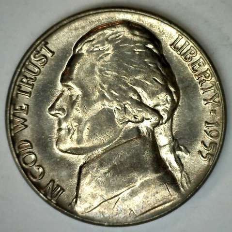 1955 Jefferson Nickel UNCIRCULATED Five Cent Coin 5c Made in USA Cover