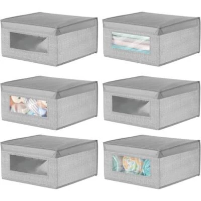 Aufbewahrungsbox stapelbare Stoffbox mDesign Deckel + Sichtfenster 6er Set grau - Bild 1 von 4