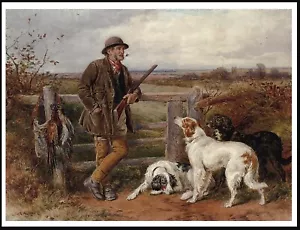ENGLISH SETTER DOGS MAN GUN SHOOTING LOVELY VINTAGE STYLE DOG ART PRINT POSTER - Picture 1 of 1