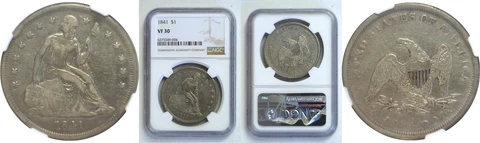 1841 Seated Liberty Dollar NGC VF-30 Cover