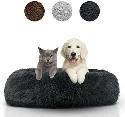 AKADO Warm Plush Donut Cat Dog Cozy Bed – Ultra Soft Pet Beds –Calming - Brown M • 11.99£