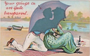 c1910s Comic ZIM POSTKARTE Your Goings on are ganz transparent Regenschirm Picknick - Bild 1 von 2