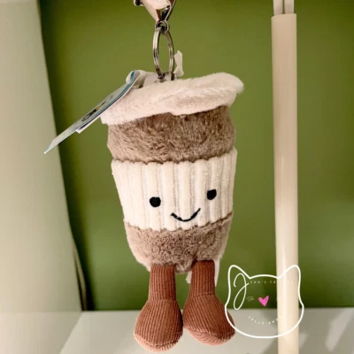 AUTHENTIC Jellycat AMUSEABLE COFFEE TO GO Bag Charm New BNWT Key Ring Keychain - Image 1 of 4