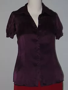 KENSIE Pretty Size XS Purple 100% Silk Button Down Smocked Short Sleeve Blouse - Bild 1 von 4