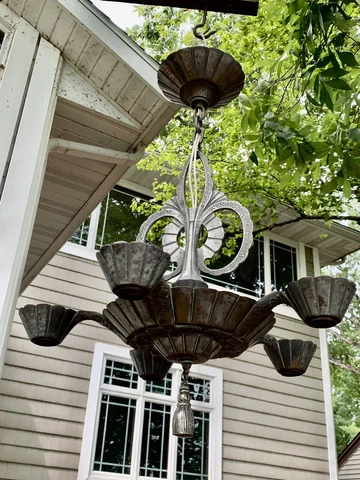 Antique Hammered Cast Iron 5 Light Flush Mount Ceiling Fixture Cover