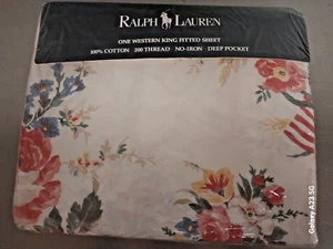 Ralph Lauren Dylan's Grove Flags & Florals King Western FITTED Sheet Cotton 1994 - Picture 1 of 9