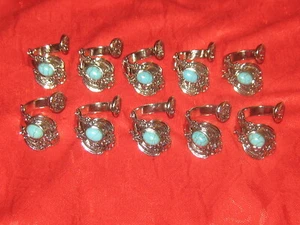 Wholesale Lot Of 20 Silver Plated Turquoise Spoon Rings SALE 6-10 Adjustable - Picture 1 of 3