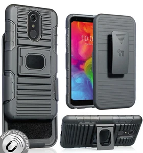 Noir Magnétique Prise Stand Étui + Clip Ceinture Holster pour LG Q7 Plus,Q7,Q7+ - Photo 1 sur 11