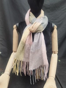 Womens Scarf Polyester Cashmere Feeling Checkered Multi Coloured Long - Picture 1 of 5