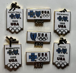 Prendedores Olímpicos de Seúl 1988 ~ Equipo de Estados Unidos ~ Escudo Azul Cruz ~ Lote de 7 - Imagen 1 de 8