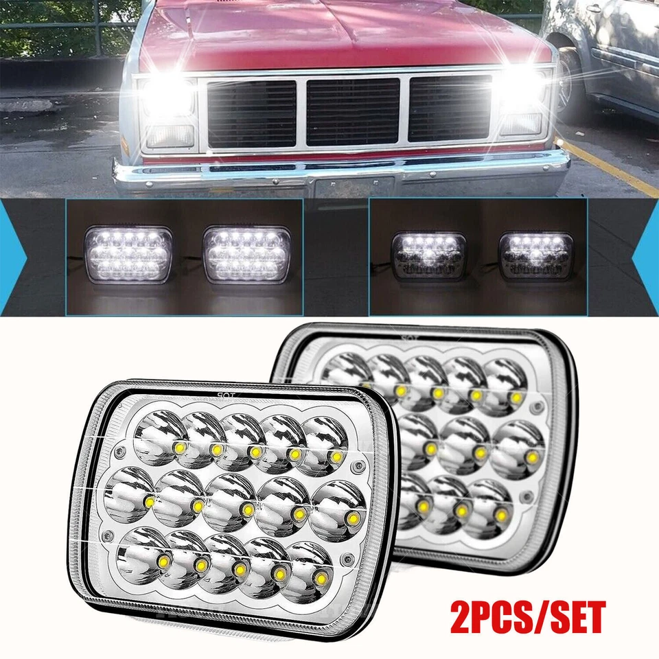 Pair 7X6" Chrome LED Headlights Hi/Lo Beam fit GMC C1500 C2500 C3500 1979-1986 - Image 1 of 4