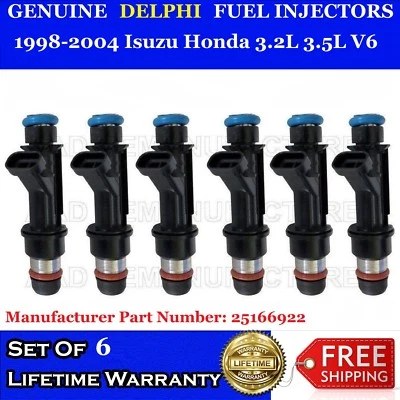 6x Inyector de combustible Delphi genuino para 98-04 Isuzu Honda 3,2 L 3,5 L V6 #25166922 Foto 1 de 2