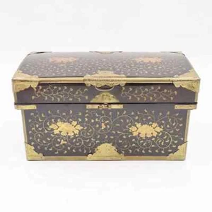 Caja de madera japonesa vintage bonito patrón lacado negro 1920-1940 9,84 pulgadas (25 cm) - Imagen 1 de 22