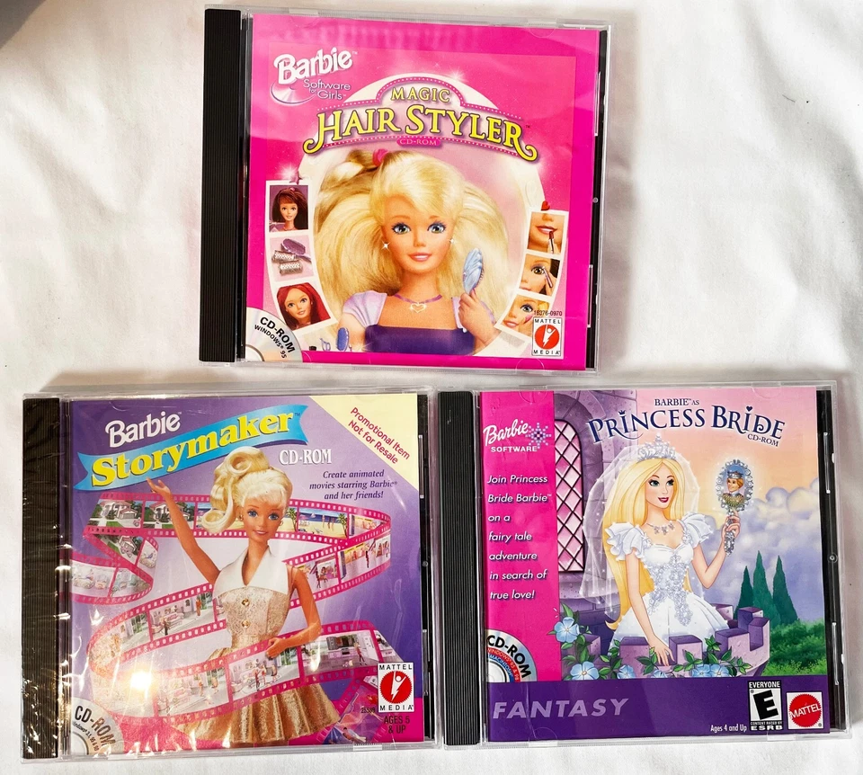 VTG Barbie Lot of 3 CD Rom PC Games Princess Bride Storymaker Hair Styler - Image 1 of 4