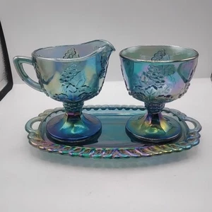 Crema de vidrio de carnaval Indiana azul/negro de colección, azúcar con placa inferior cosecha uva - Imagen 1 de 10