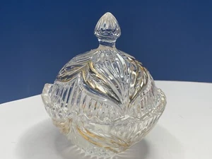 Crystal Candy Jar / Dish with Gold Colored Trim - Princess House - Picture 1 of 10